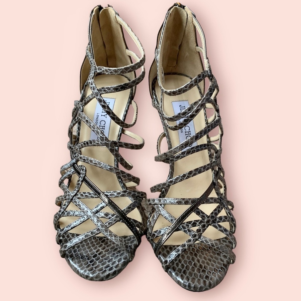 Jimmy Choo Python 4” Strappy Heels Size 37.5 (Us … - image 5